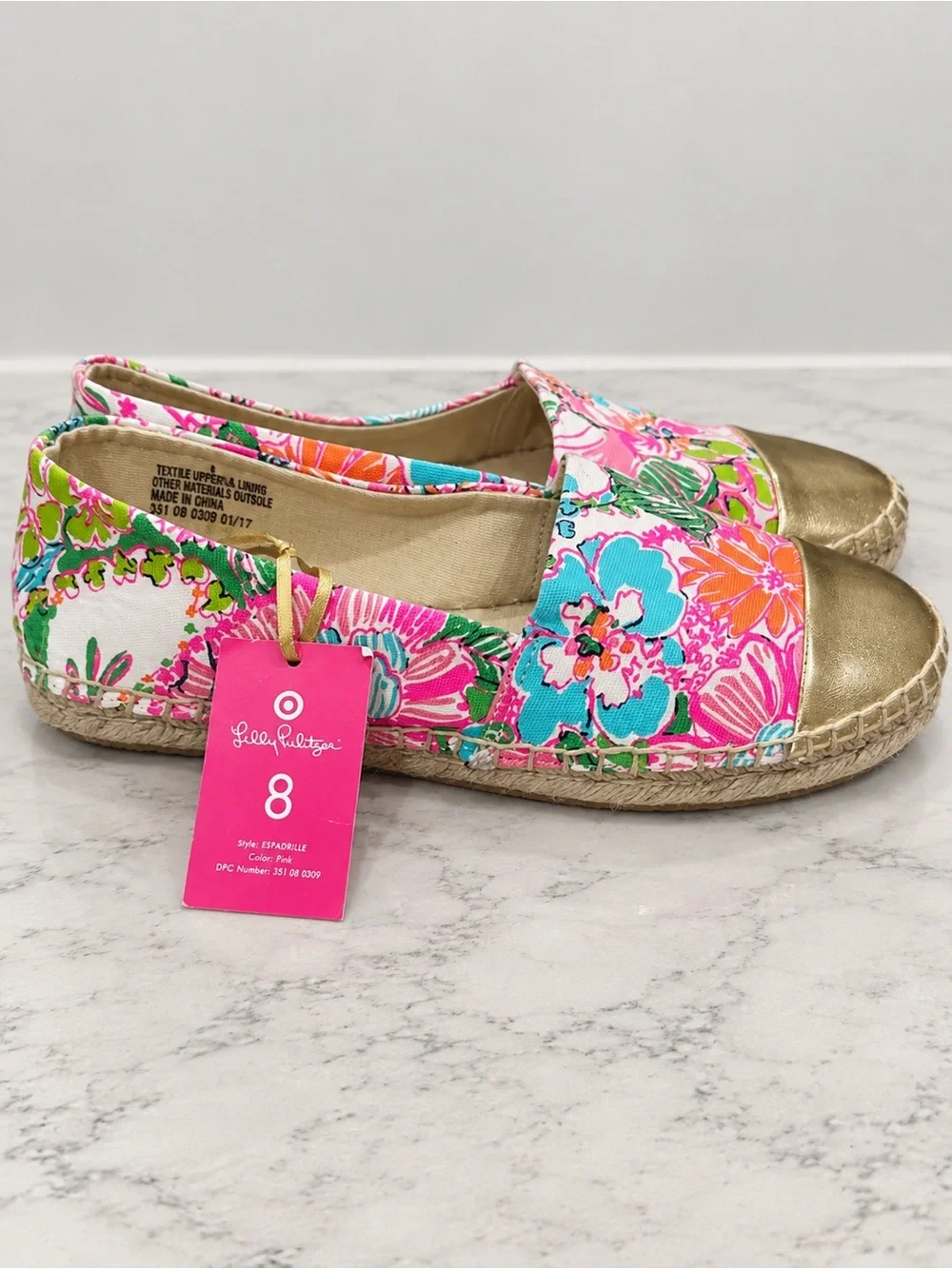 NWT Lilly Pulitzer x Target Nosey Posey Espadrilles Floral Gold Toe Size 8 Rare